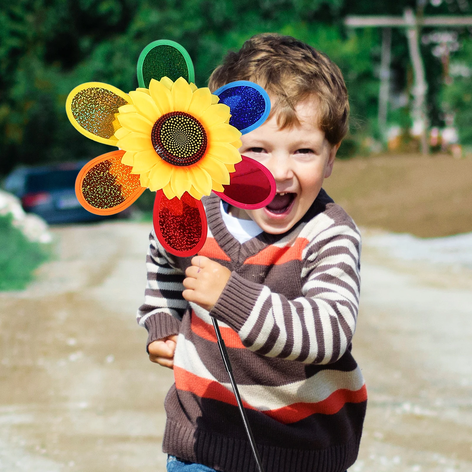 

2Pcs Sunflower Decor Outdoor Plastic Windmill Garden Windmill Patio Garden Ornament Lawn Ornament Wedding Party