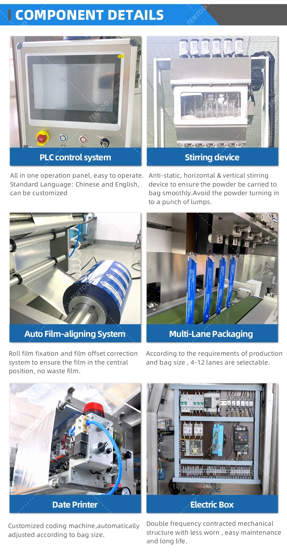 Automatic Vertical Multi Lane 4 Side Sealing Packaging Machine Sachet Glucose Electrolytes Powder Packing Filling Machine