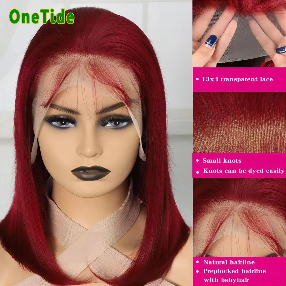 99j Bob Perücken menschliches Haar gerade 13x4 Spitze Frontal Bob Perücken brasilia nisches Haar 180% Dichte Perücken für Frauen menschliches Haar Burgunder Farbe