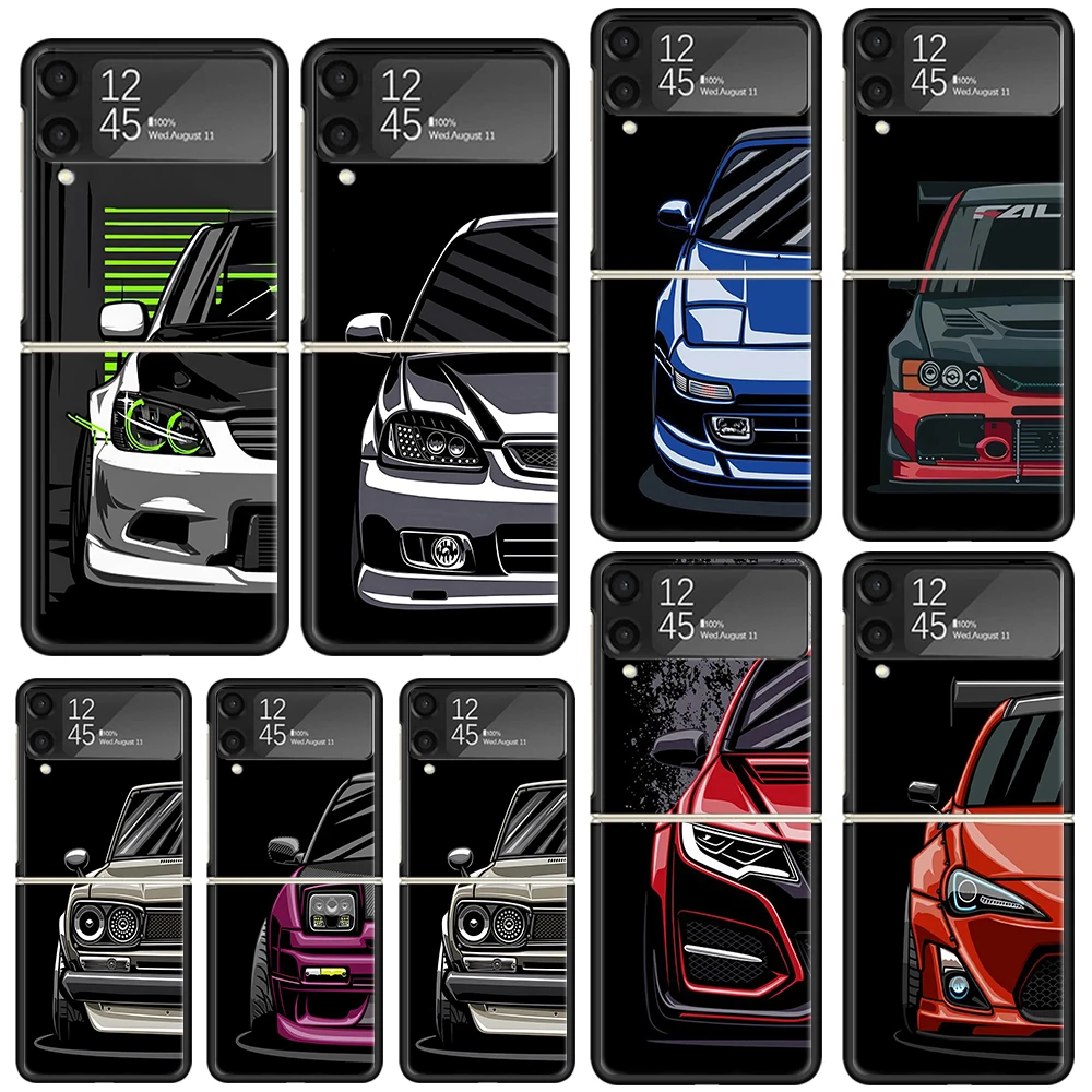 JDM Tokyo Drift Sports Car Male Men Phone Case For Samsung Galaxy Z Flip Zflip 6 Flip6 5 Flip5 4 Flip4 3 Flip3 5G Art Fundas Bla