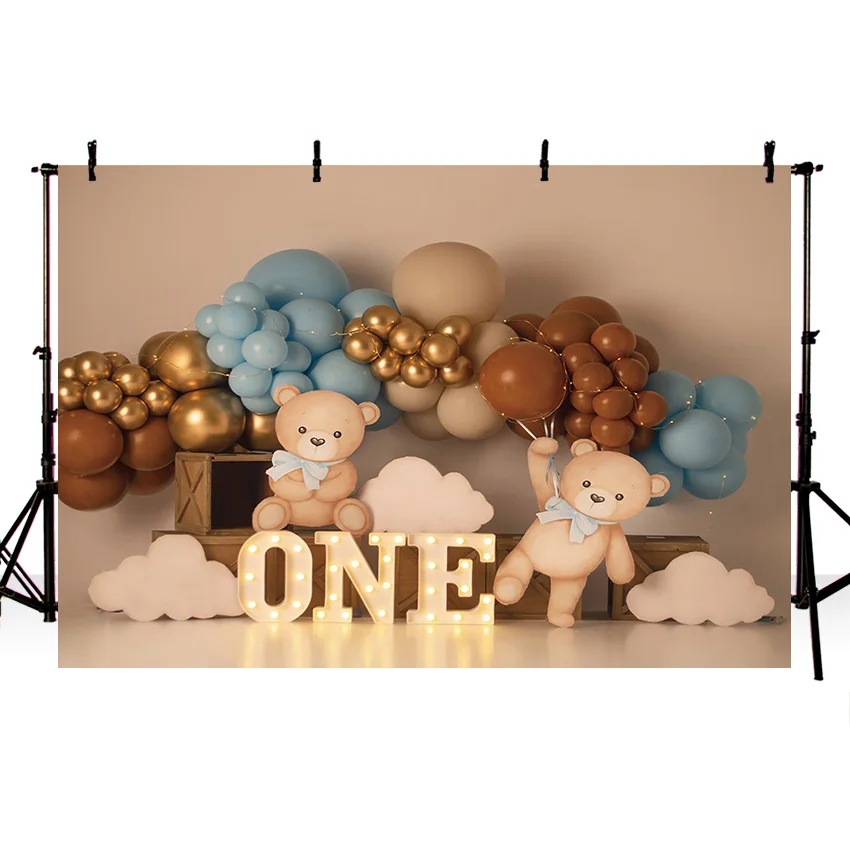 Mehofond Photography Backdrop Baby Kids 1st Bithday Party Bear Golden Balloon Cake Smash Decoration Background Studio Photozone