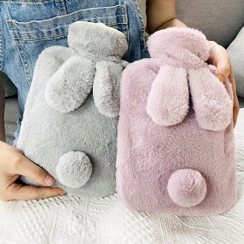 300/500/1000ml Hot Water Bottle Soft Cover Rabbit Shape Cute Warm Water Bag Keep Warm in Winter Portable Hand Warmer Supplies