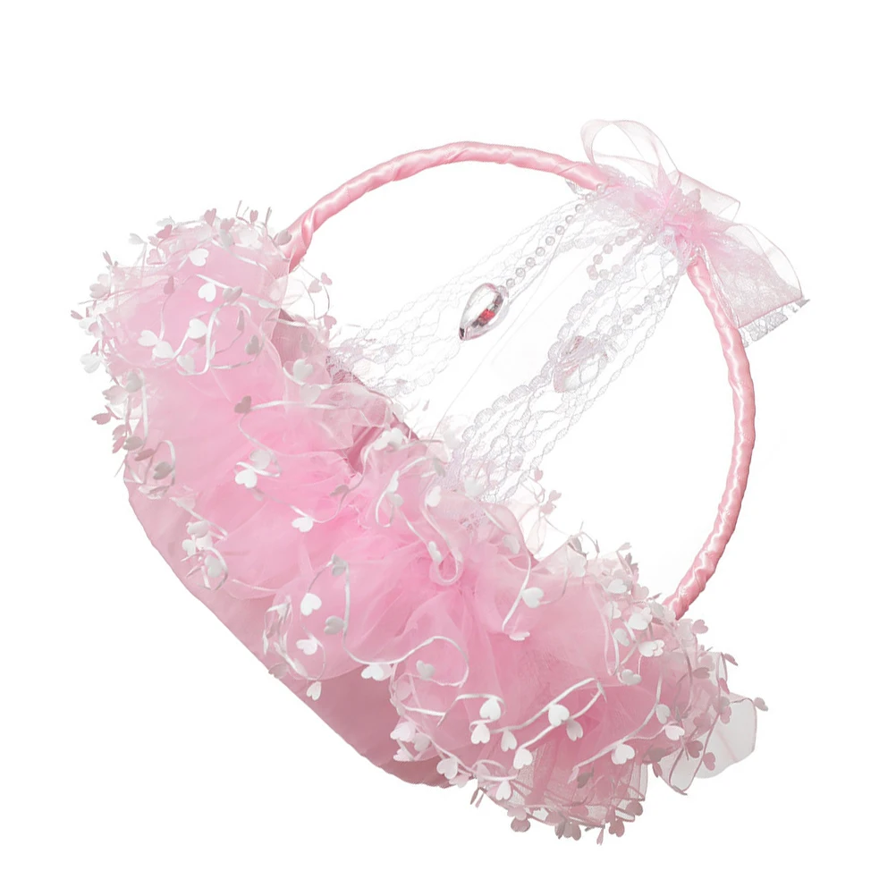 

Wedding Flower Basket Pink Lace Decoration Bridal Shower Portable Baskets for Flowers Girl Holder Container Decor