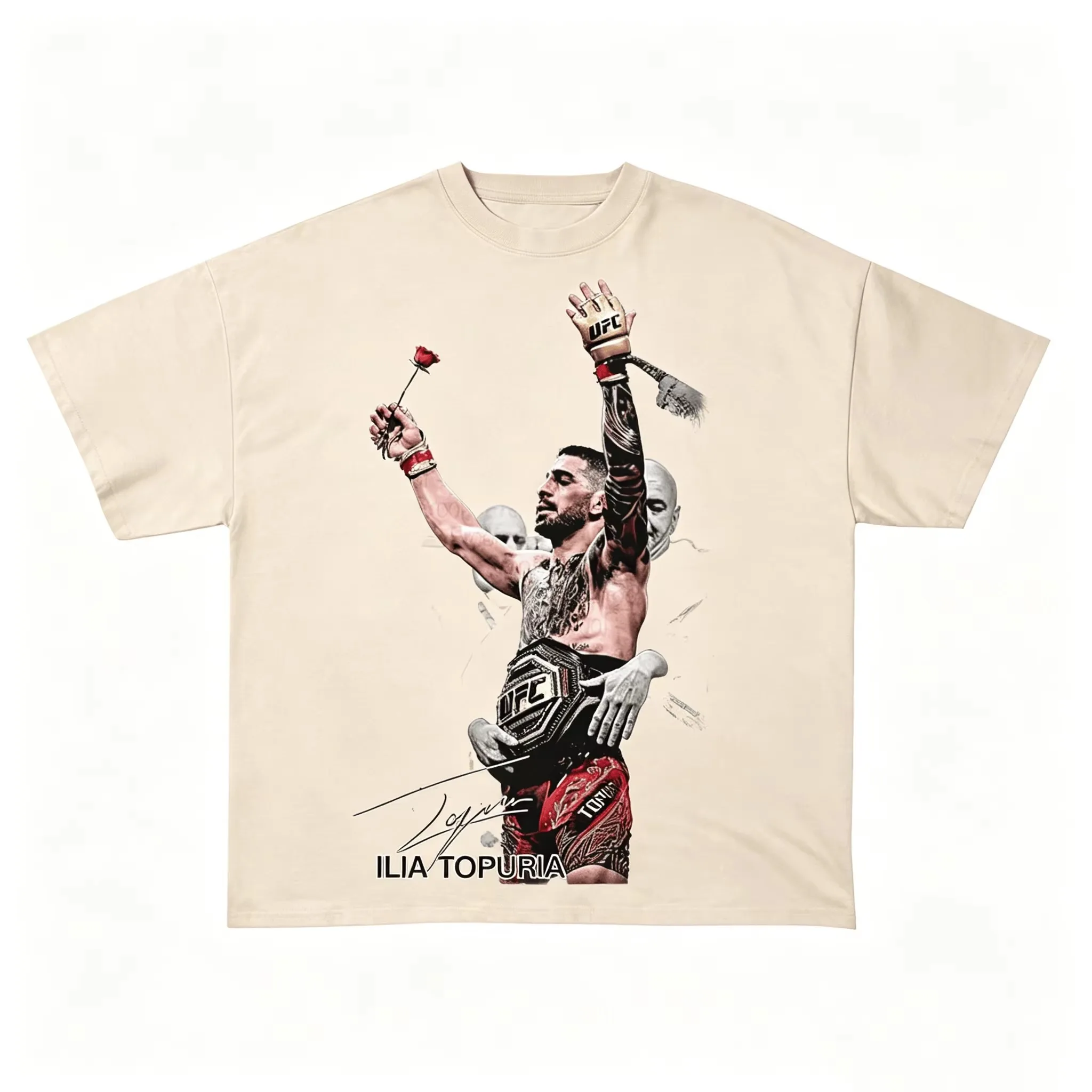 2026 Men Retro Fighting Sports Graphic T Shirt Front Print Crew Neck Short Sleeve Black Cotton Streetwear Tops