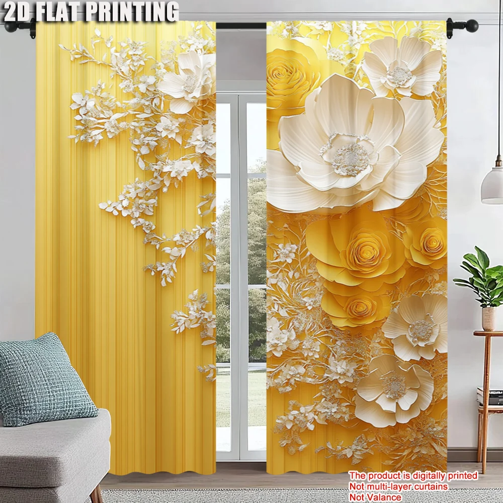 

2Pcs Elegant Floral Print Window Curtains Contemporary Style Machine Washable Polyester Material Versatile Decor For Various