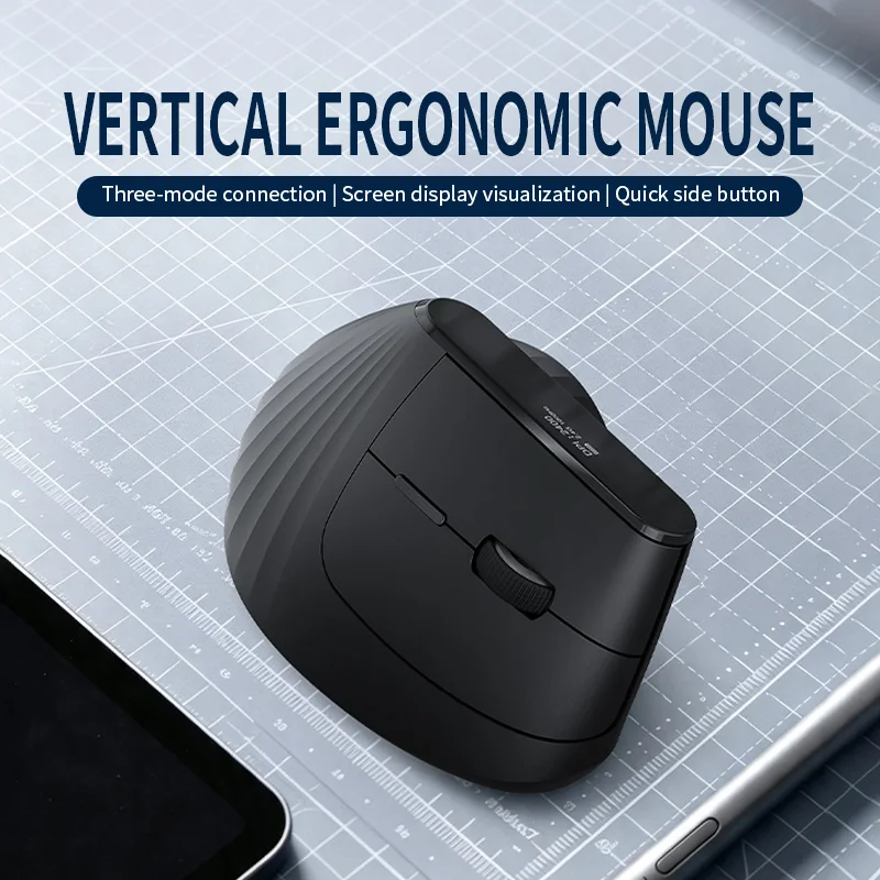 Rechargeable 6 Button Wireless Backlit Mouse for Window/Mac OS,Ergonomic 2.4G Dual Mode Wireless Vertical Mouse with Display