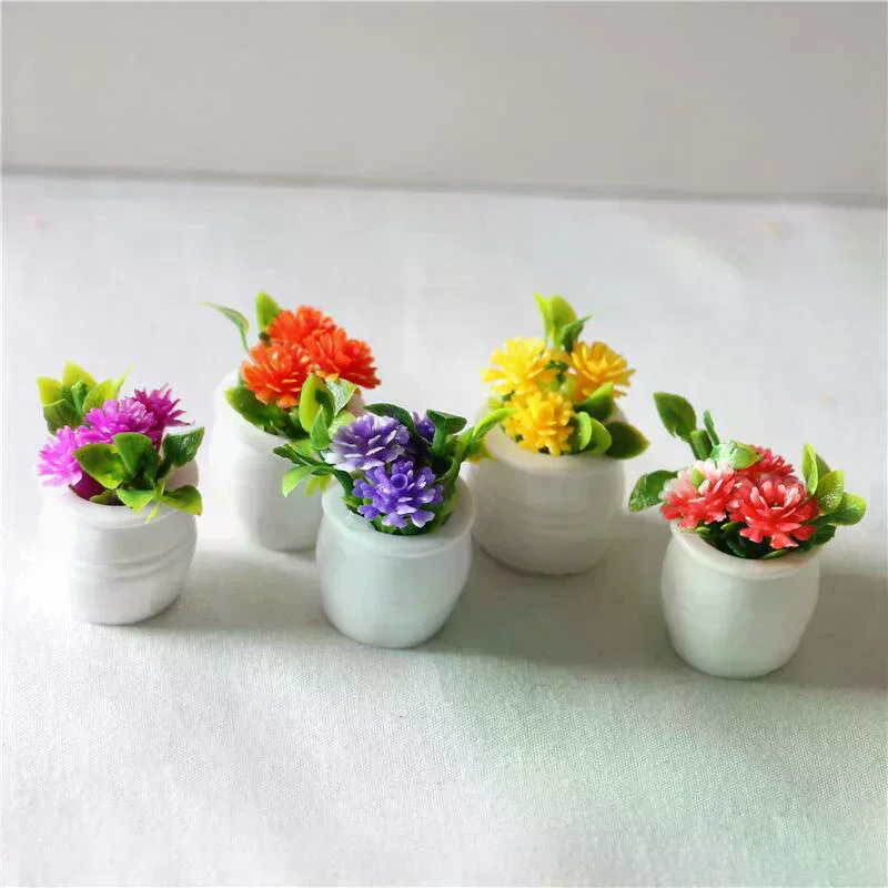 Random 1:12 Dollhouse Miniature Green Plant In Pot Simulation Potted plants 3pcs