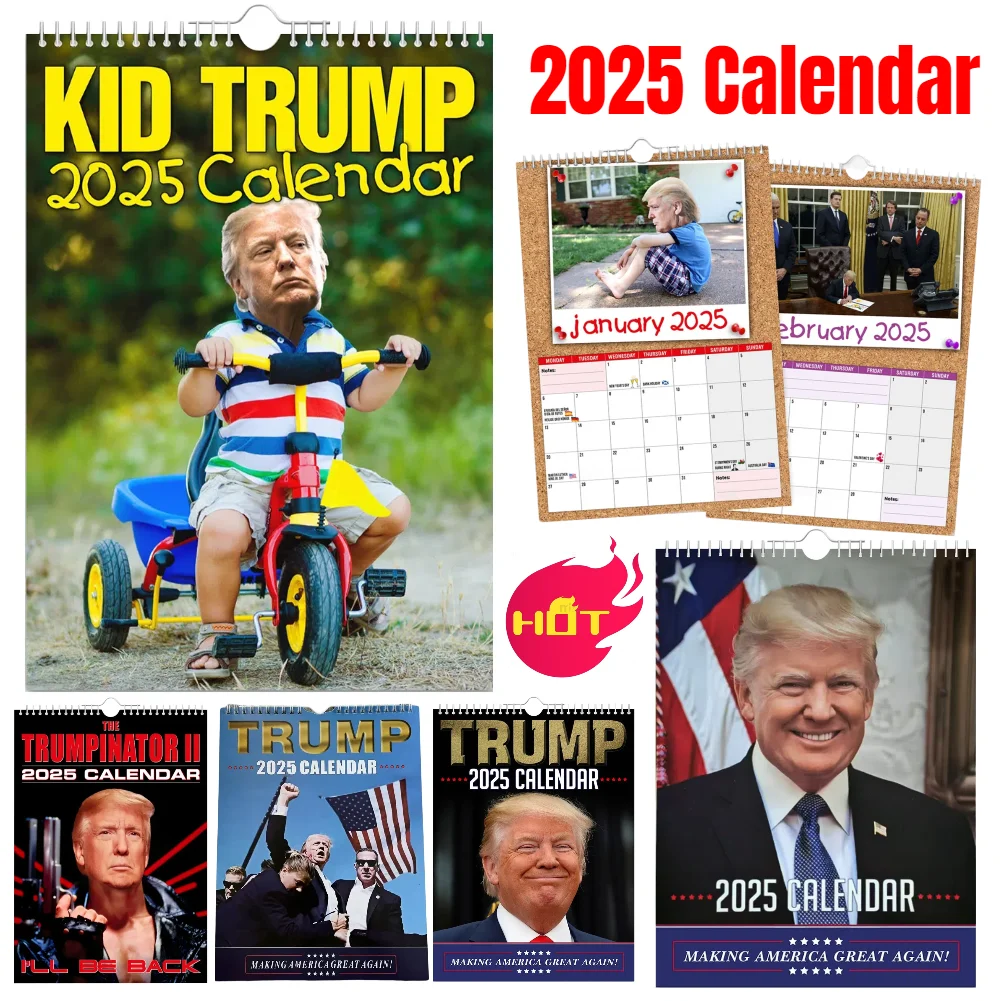 Calendario Trump 2025 The Trumpinator 2025 Calendario de pared Divertido tipo duro Donald Trump Calendario colgante Planificador para la oficina en casa