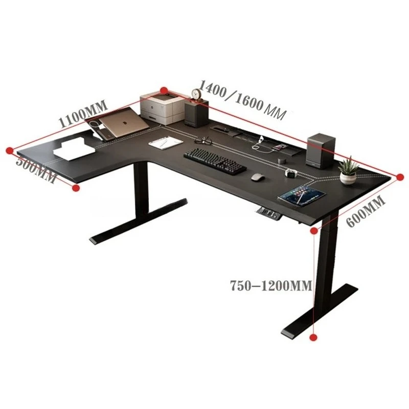 Siebenförmiger großer Boss-Büroschreibtisch, elektrisch, höhenverstellbar, Computertisch mit LED-Anzeige, Bewegungs-Gaming-Schreibtisch für Zuhause