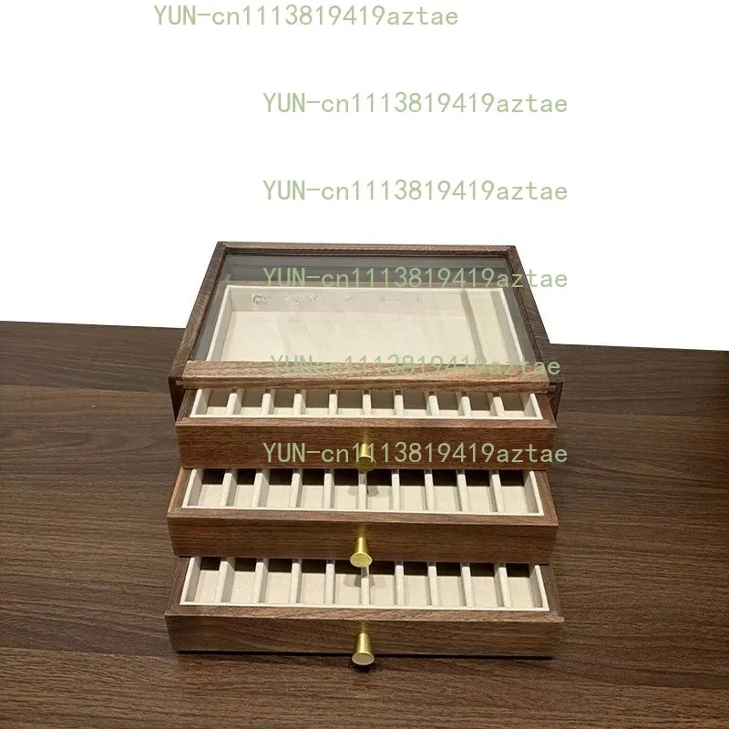 Multi‑Layer Drawer Storage Box Black Walnut Wood Brass‑Handle Pen Organizer Desktop Display Container Office Desk Accessory