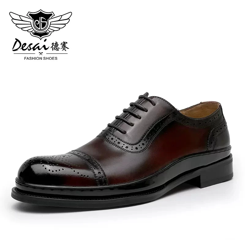 Desai Full Grain Leather Men Shoes For Classic Dress Formal Handmade And Limited Quantity Brogue High Quality Thick Bottom