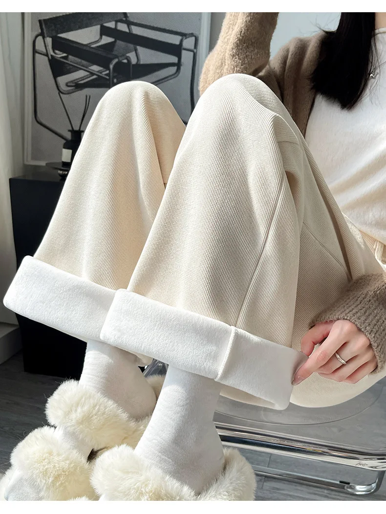 Women's Wide-Leg Trousers for Autumn/Winter Thick Straight-Leg Corduroy Trousers Loose-Fit Versatile Soft Warm