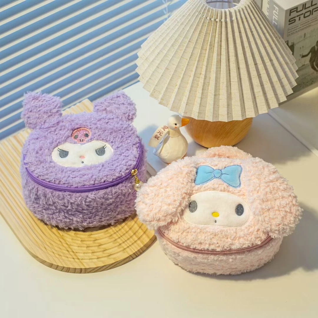 حقيبة مستحضرات التجميل الكرتونية Kuromi My Melody Cinnamoroll على الطراز الياباني حقيبة قطيفة حقيبة يد جميلة حقيبة مستحضرات تجميل حقيبة تخزين للسفر فتاة