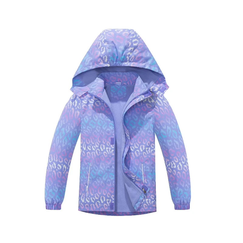 ZOETOPKID Girls Waterproof Gradient Lavender Detachable Hood Zip Fleece Lined Hiking Jacket Track Coat Child Work Windbreaker