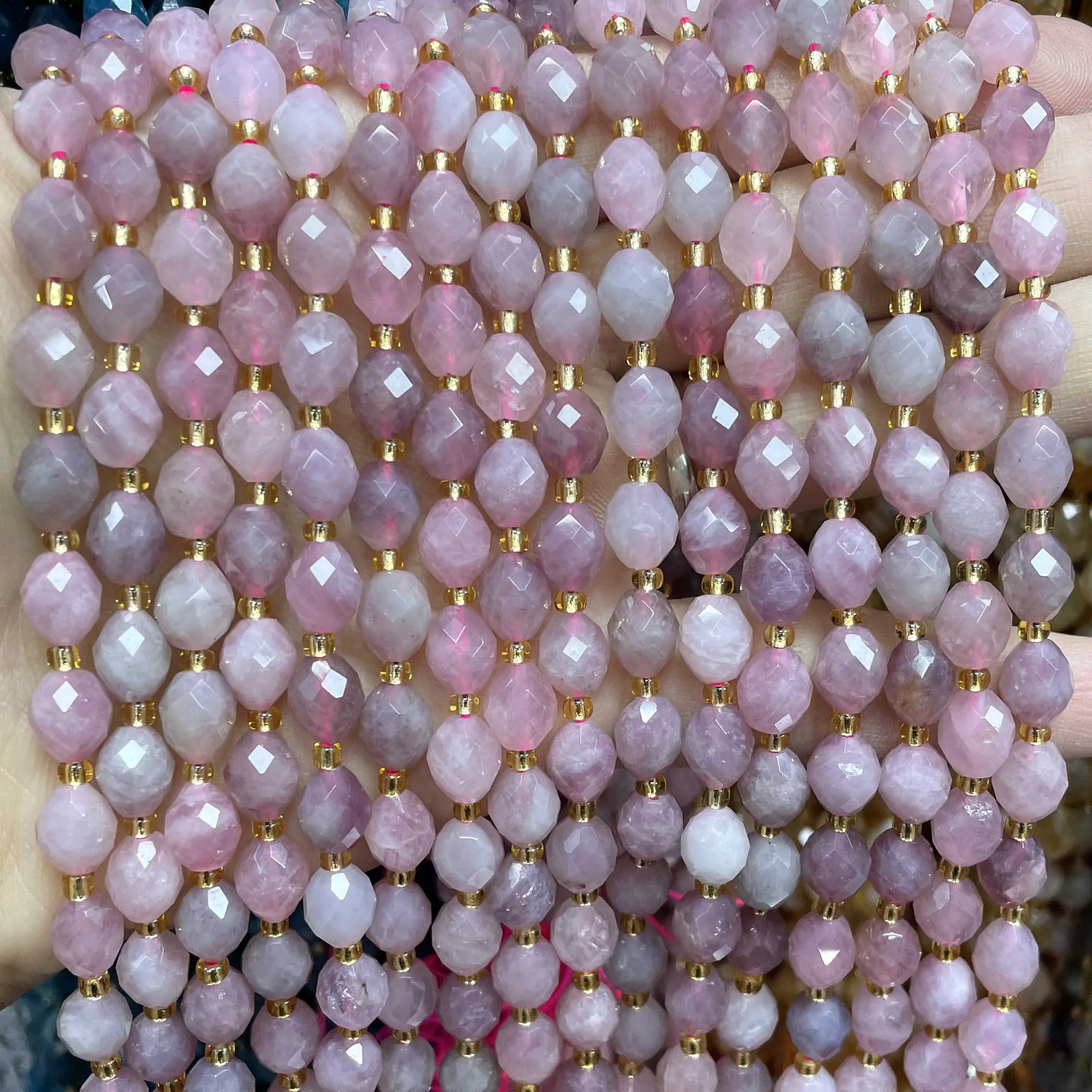 6X8MM Naturstein Facettierte Reis Form Lila Rosenquarz Spacer Perlen Für Schmuck Machen DIY Armband Halskette Zubehör