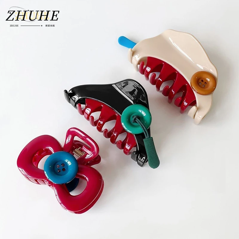 

Flower Shaped Acrylic Material Hair Claw Clips for Women Cute Button Detail Jewelry Accessories Fashion Hair Grab Clips for Casu