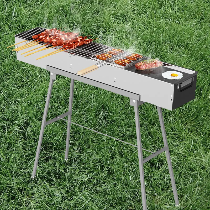 Stainless steel barbecue stove, home charcoal, outdoor large portable, enlarged grill for picnics