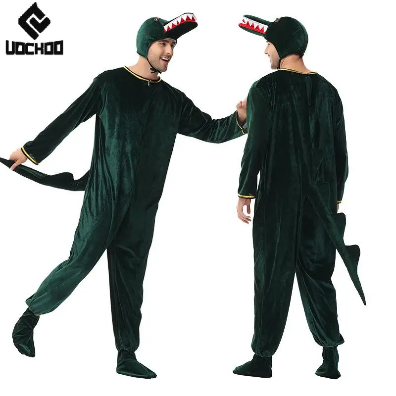 

Carnival Green Crocodile Jumpsuit Men Dinosaur Cosplay Costume Festival Party Bodysuit Stage Performance Outfit Funny Wear