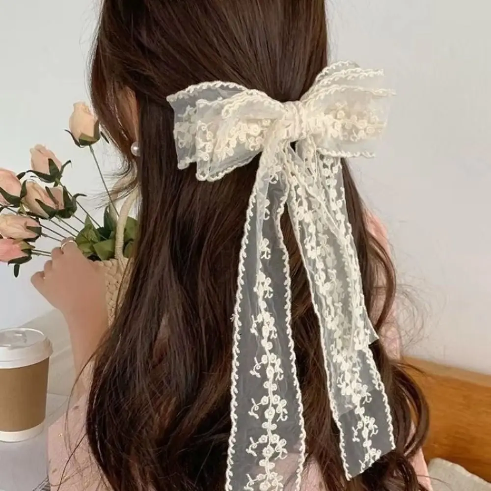 

Fashion French Style Lace Embroidery Hair Clip Large Sweet Lace Bow Hair Clip Temperament Princess Women Hairpin Hair Accessory