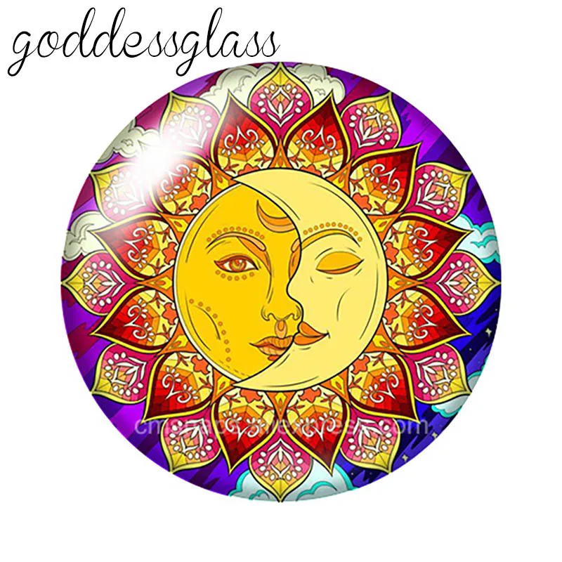 Nuevos patrones de dibujos de medio sol y media luna, 10 Uds., mezcla de fotos redondas, botones a presión de 12mm/18mm para joyería a presión de 12mm/18mm, accesorios DIY