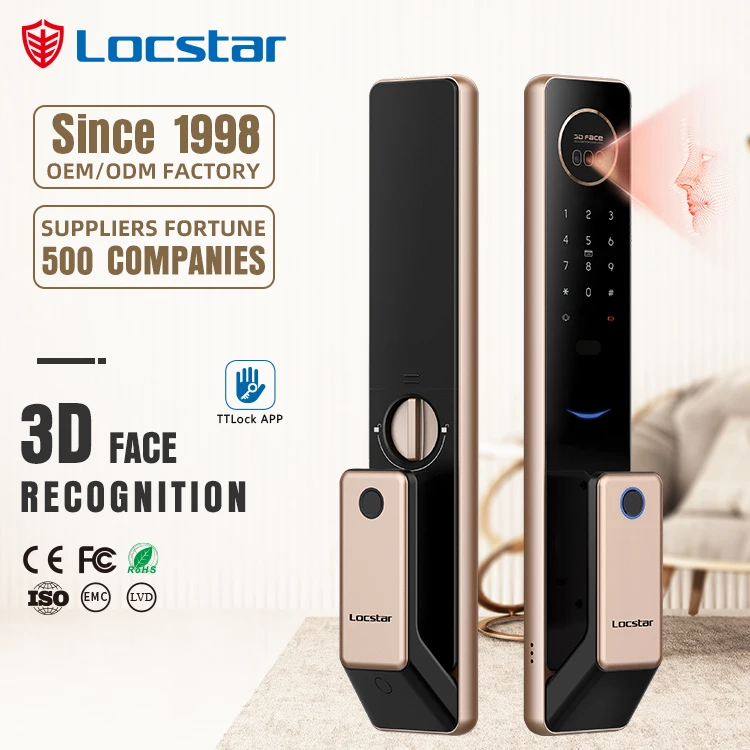 Locstar New 3D Face Recognition Fingerprint Digital TTlock App TT WIFI Module Without Gateway Remotely Unlocked Smart Door Lock