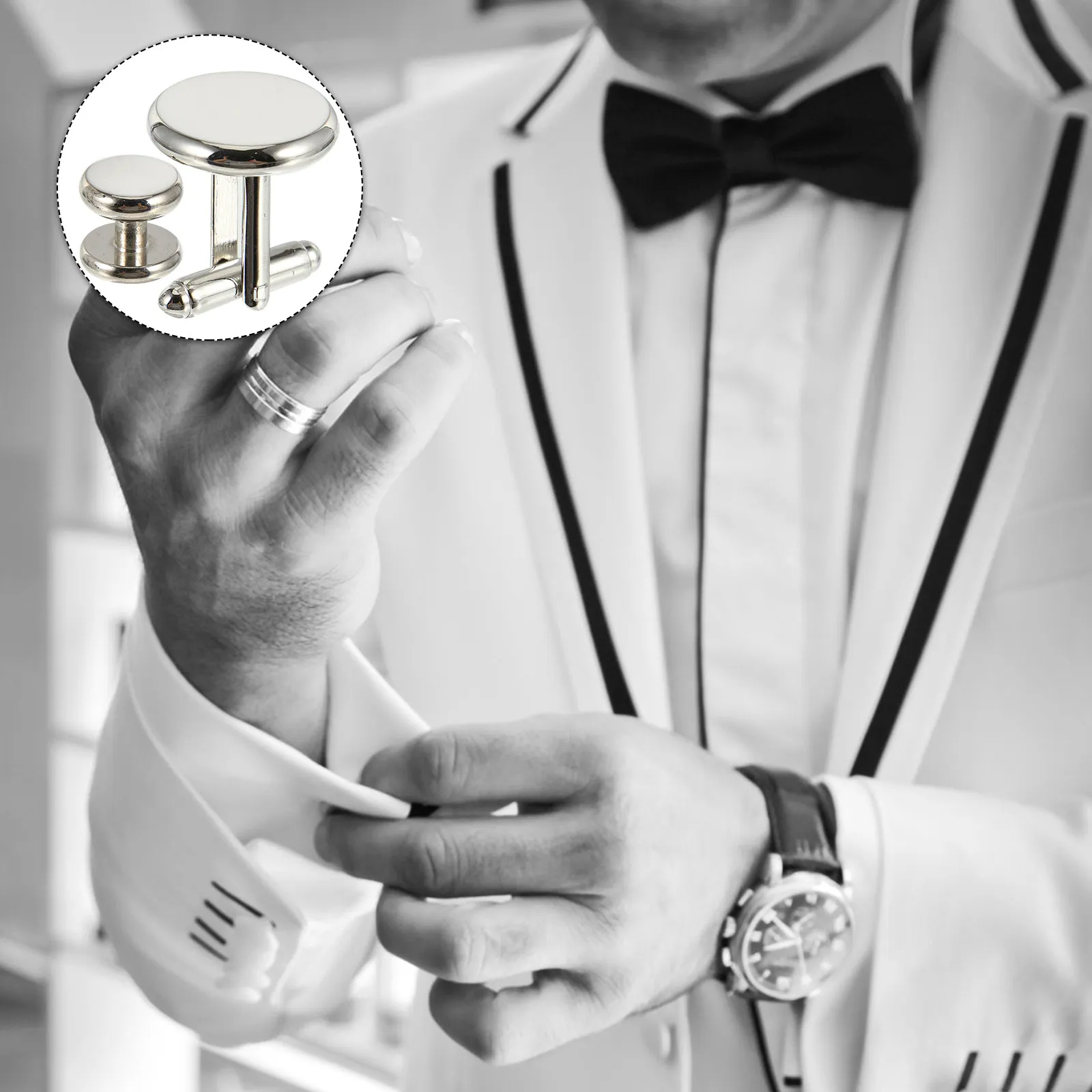 1Set Round Shape French Style Shirt Cuff Links Set Gold Tone Male Cuff Links Dripped Oil Process Rust Proof Elegant Classic