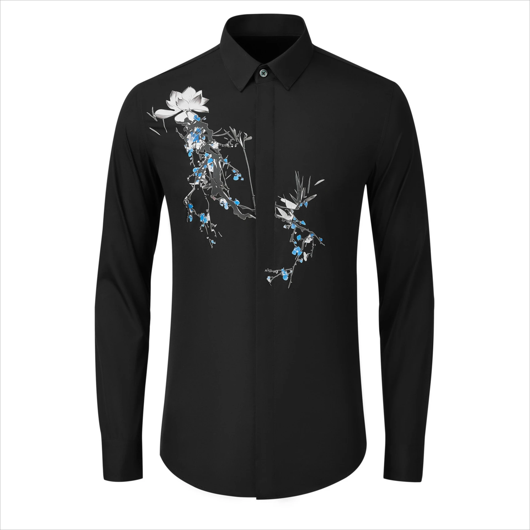 

Рубашка с принтом в китайском стиле, мужская хлопковая повседневная деловая социальная рубашка, высококачественная классическая рубашка с длинными рукавами для банкета и вечеринки M-4XL