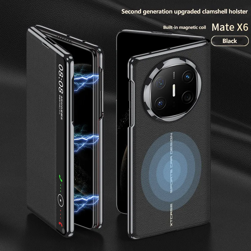 

Luxury Magnetic Flip Leather Case For Huawei Mate X6 MATEX6 matex6 5G Electroplated Intelligent Window Full Protective Cover