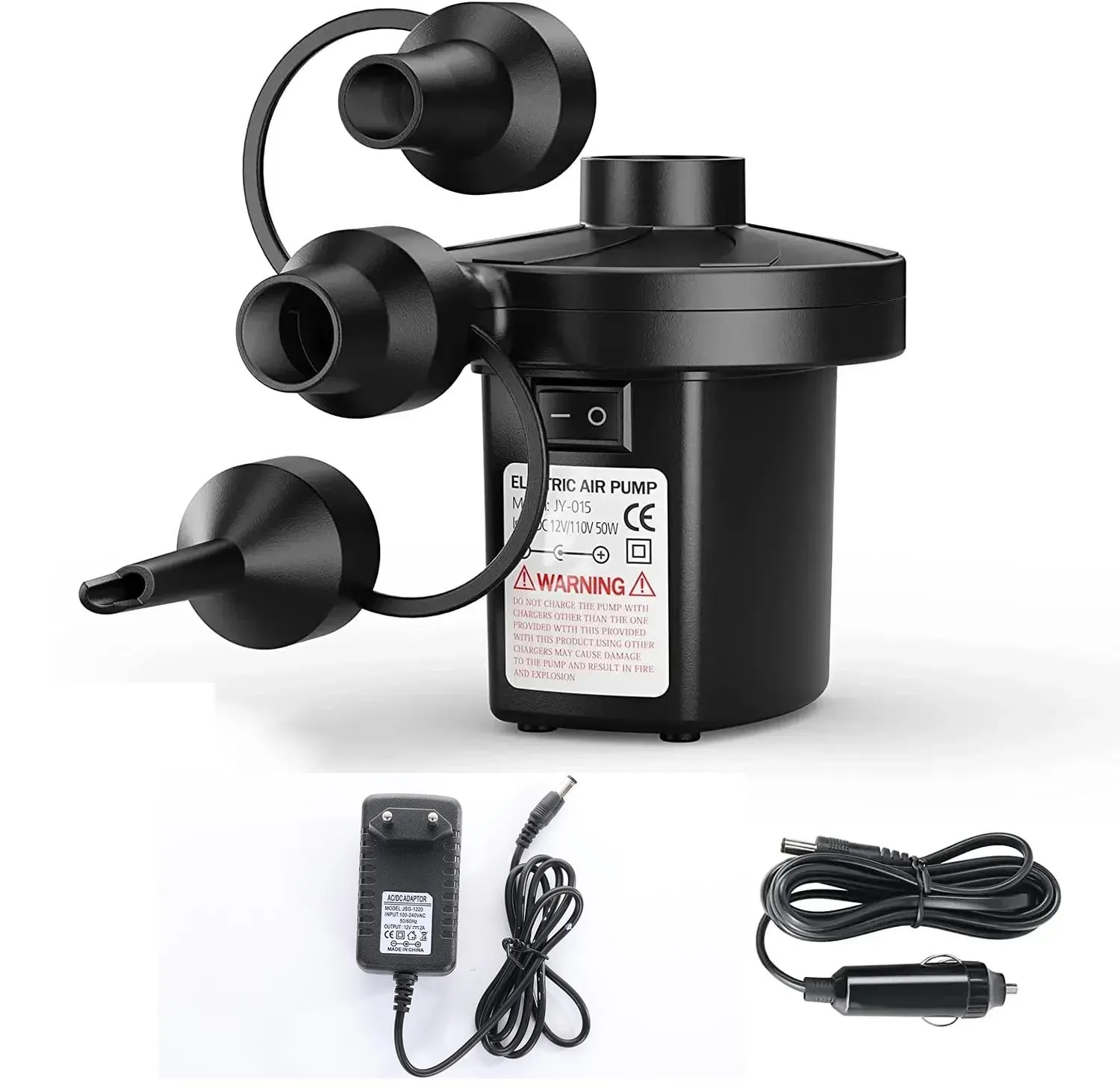 Electric Air Pump for Inflatables Quick-Fill Air Pump with 3 Nozzles 220V 110V AC/12V DC Inflator Deflator Pumps for Outdoor