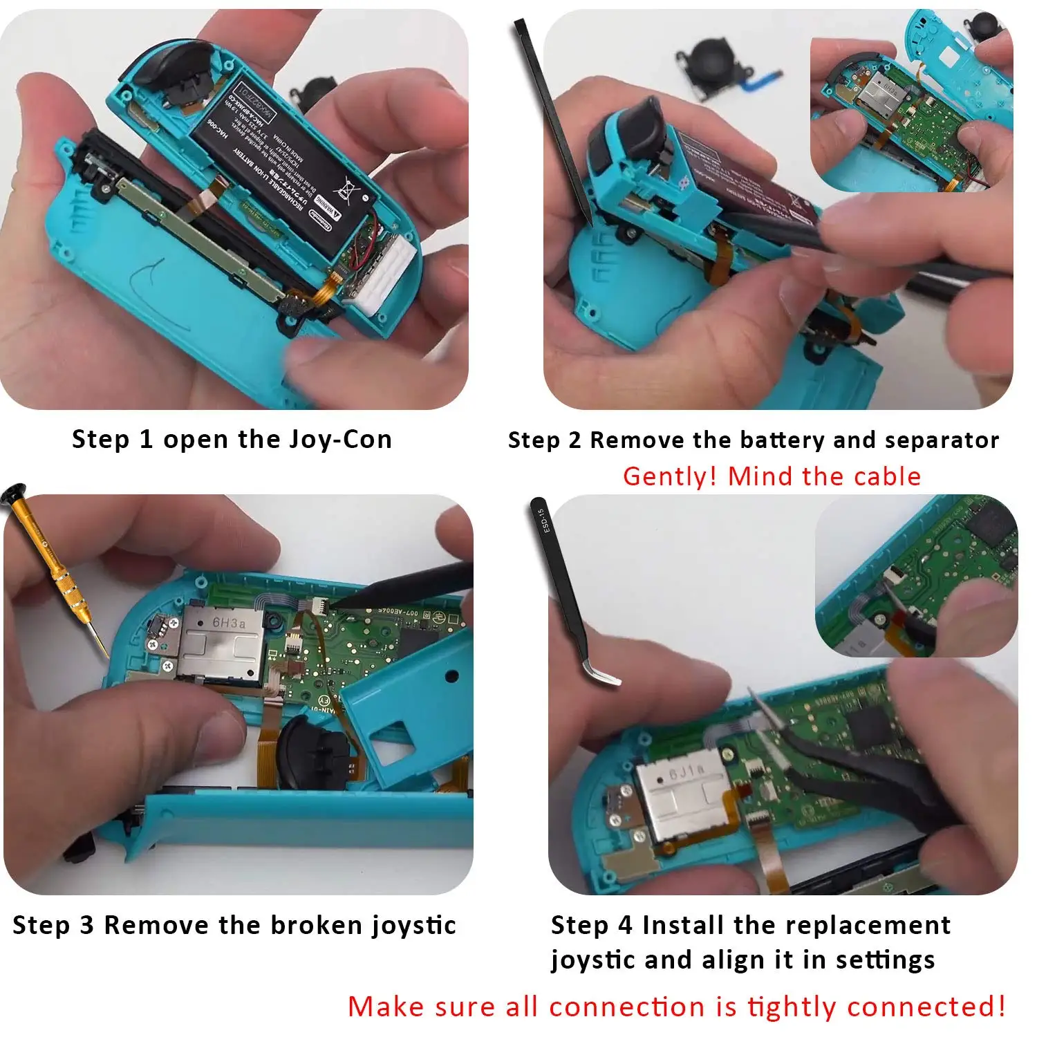 Kit de reparo 15 em 1 para substituição de joystick joycon, 2 pacotes para fix drift nintendo switch, controlador joy-con e joystick switch lite