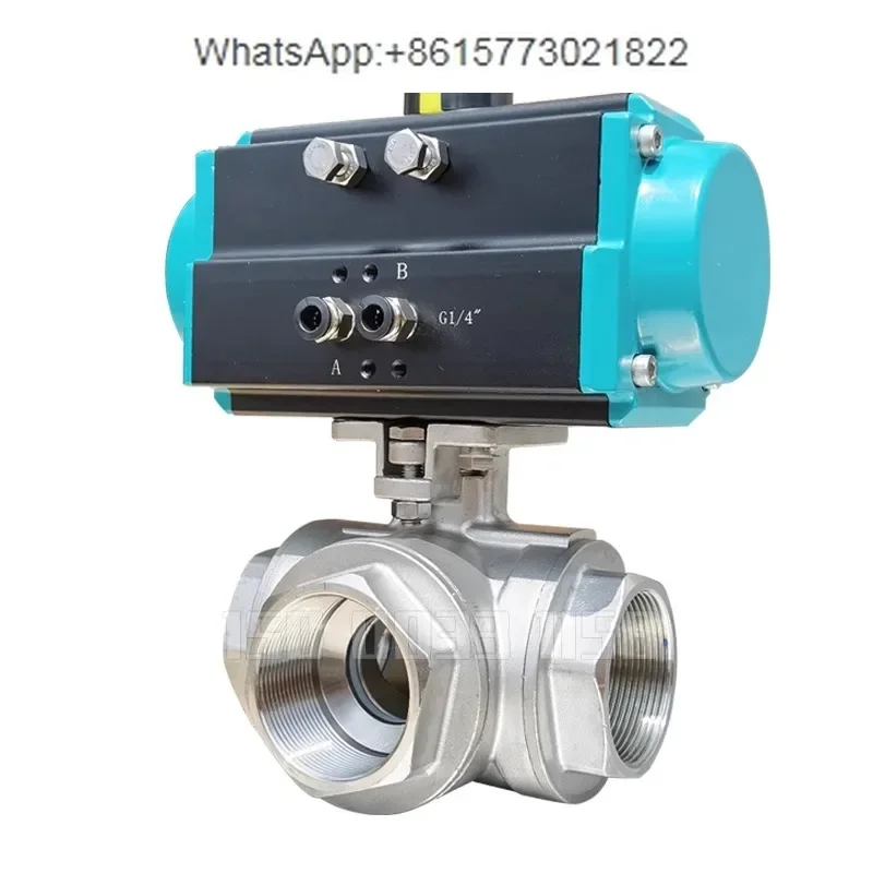 Pneumatic three-way ball valve switching thread DN25 stainless steel wire port L type T reversing steering valve Q614F