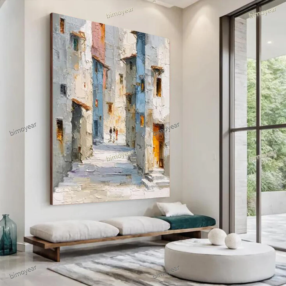 Large Thick Layer Mural Abstract Oil Painting - 100% Handmade Cityscape Wall Art Picture for Home Living Room Decor Image