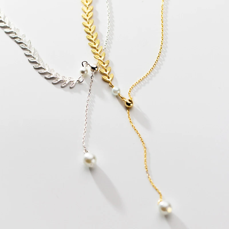 MODIAN Gold Color Wheat Ears Pearl Pendant Necklace for Women 925 Sterling Silver Luxury Wedding Necklace Fashion Fine Jewelry