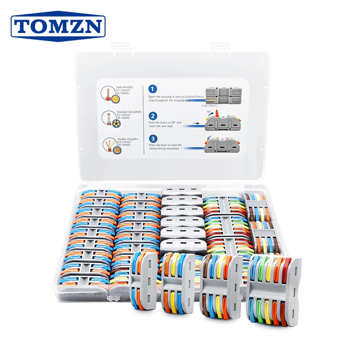 TOMZN Official Lever Wire Connector 32PCS YL222345-16-8-4-4 2/3/4/5 Ways Transparent Colorful 250V 32A For BV BVR RV 12 AWG 4mm²