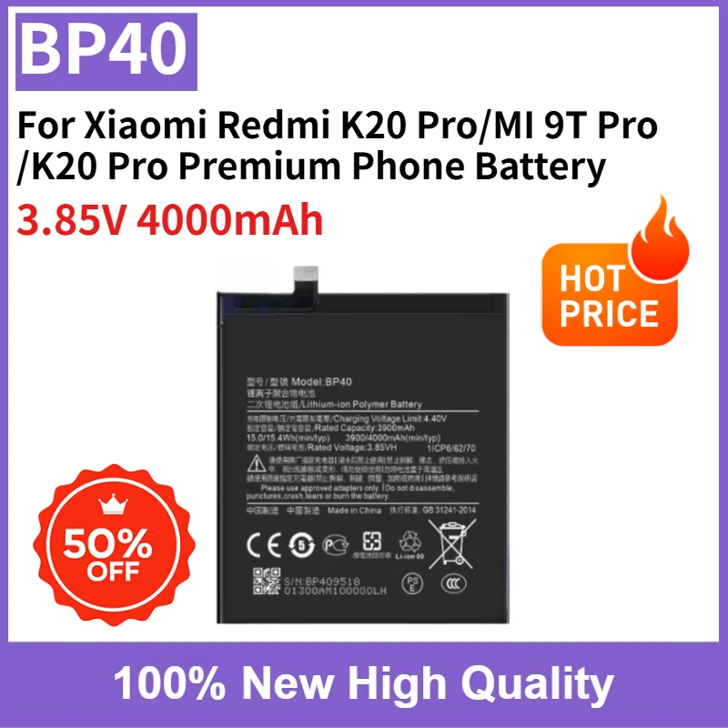 BP40 3.85V 4000mAh High Capacity Battery for Xiaomi Redmi K20 Pro/MI 9T Pro /K20 Pro Premium Mobile Phone Battery Fast Shipping