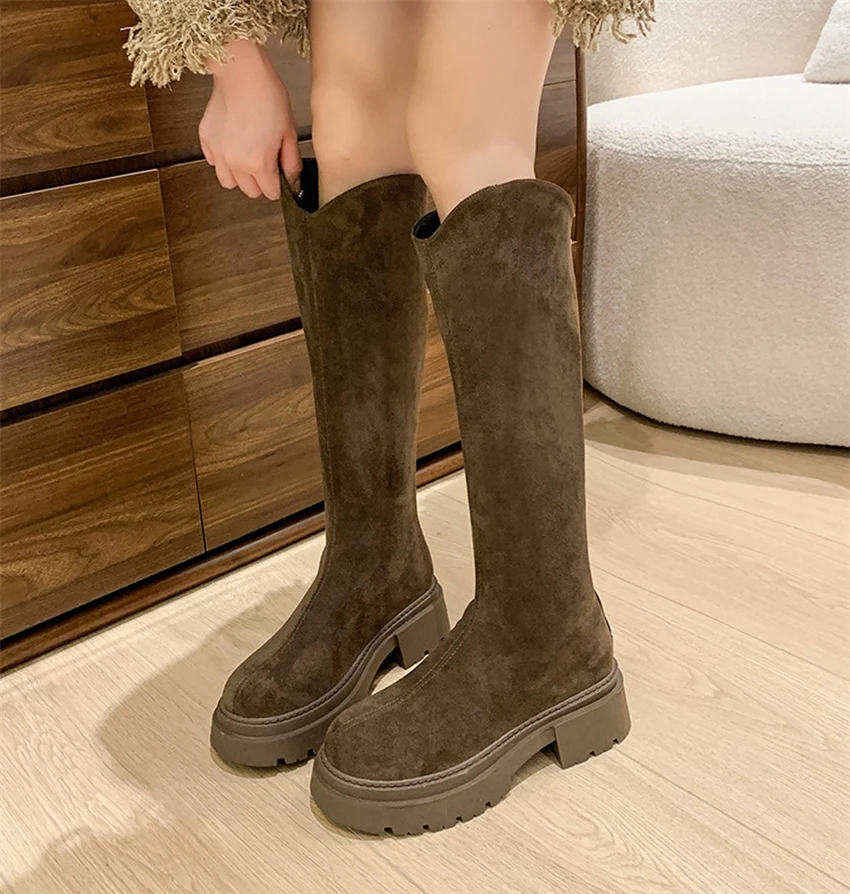 Size 43 Over The Knee Boots Women's Zipper Long Boots Round Toe Thick Heels Slimming Elegant Long Boots for Women Botas Feminina