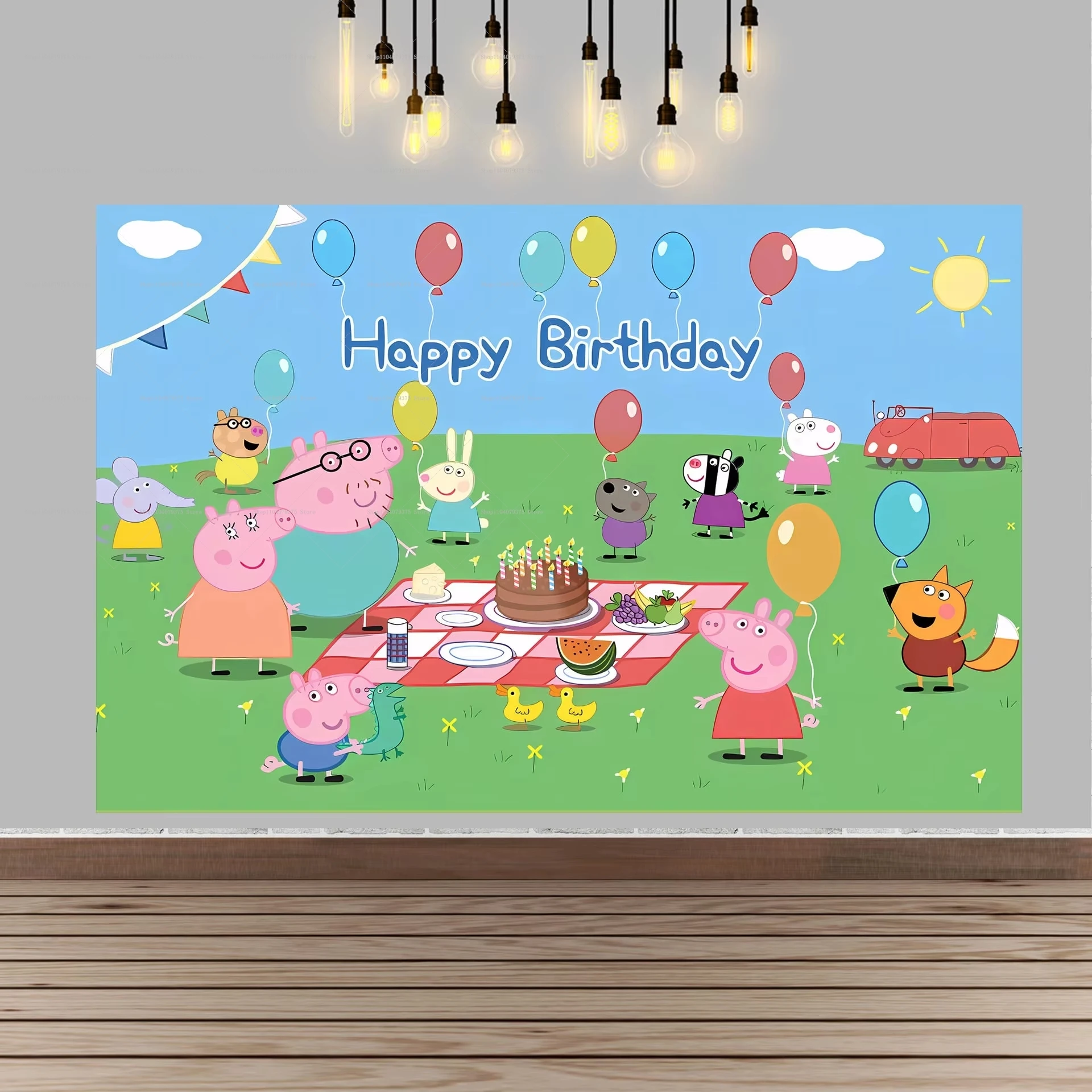 1 pieza de fondo fotográfico de Feliz Cumpleaños de Peppa Pig, perfecto para fiestas infantiles, reuniones familiares y pancartas de celebración de cumpleaños.
