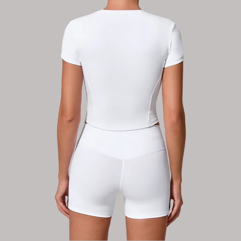 

Комплект для йоги для женщин, состоящий из двух частей: топ с короткими рукавами, быстросохнущая тренировочная одежда для йоги, тренажерного зала, фитнеса, бега зимой