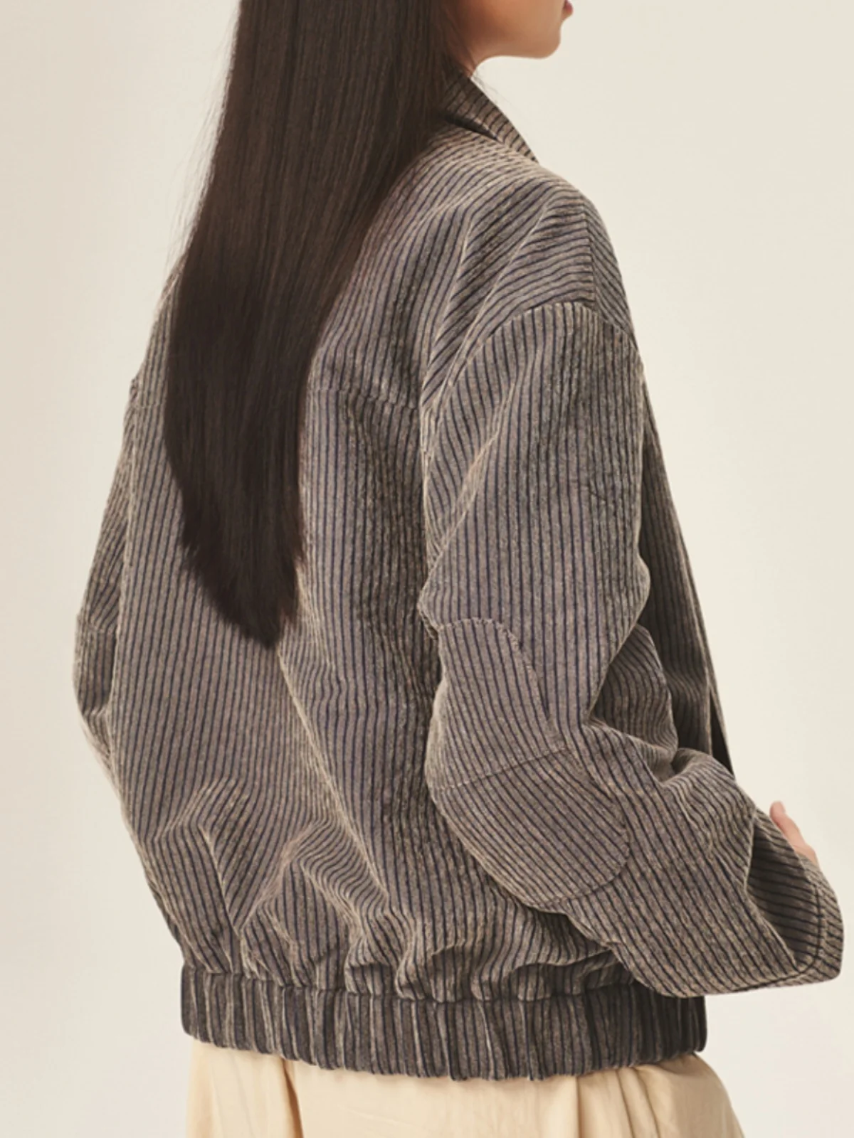 

Tekablu Heavyweight Спецодежда на молнии Corduroy Jaet Thi Pit Stripe Pattern Collar Long Sve Свободный крой Youth Faion