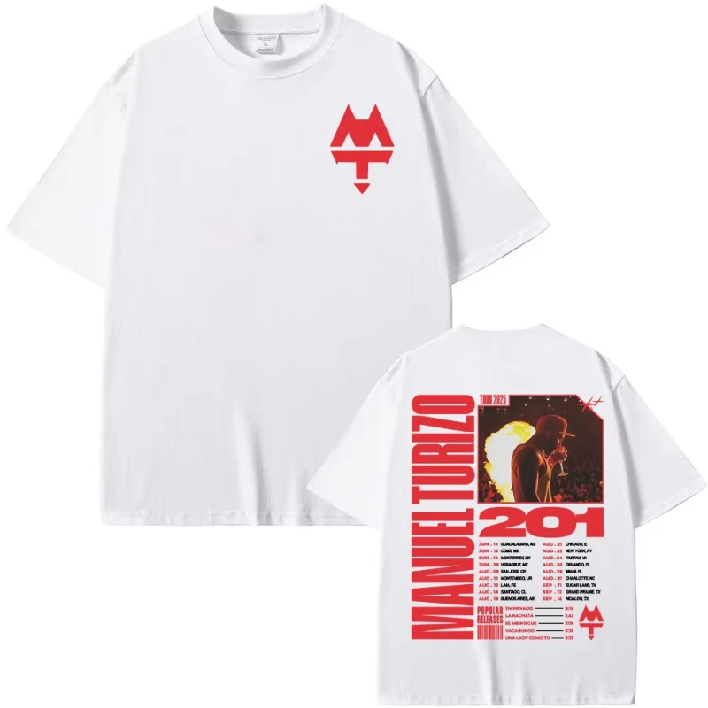 2025 Rapper estivo Manuel Turizo 201 Album Tour Cover T-shirt in cotone da uomo Moda Hip-hop T-shirt retrò T-shirt allentata casual