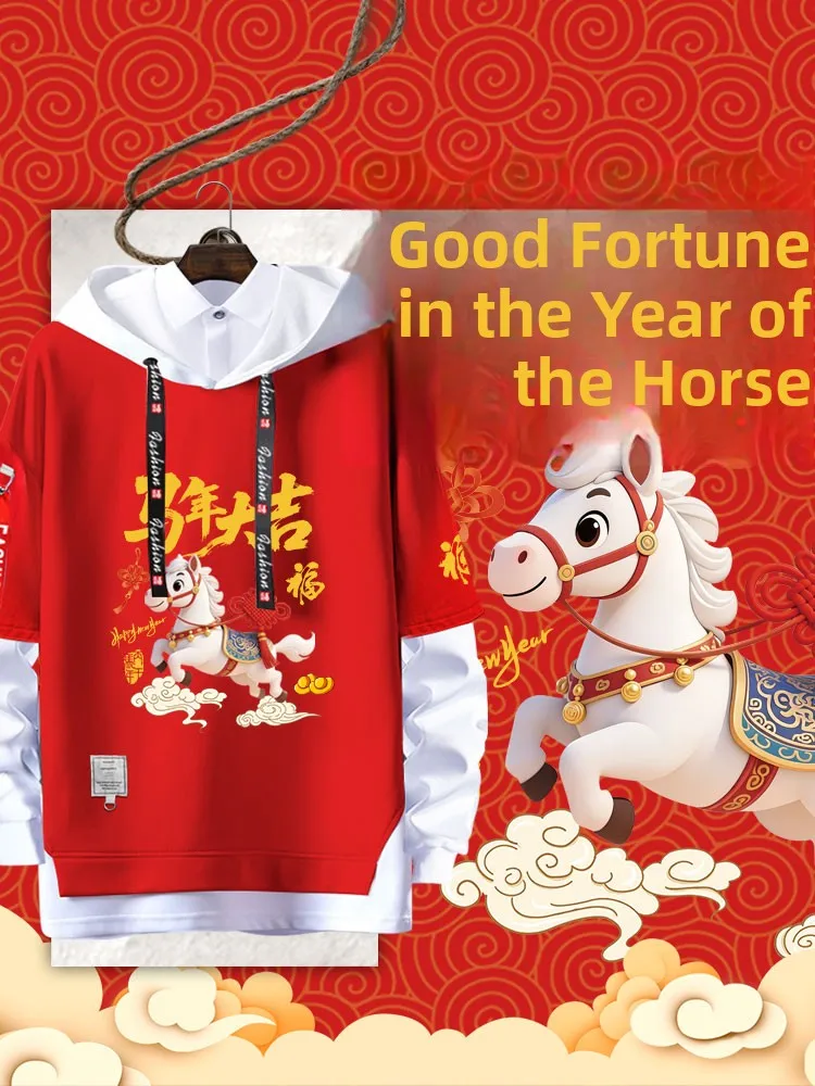 

Толстовка Luy Hat 2026 года с длинными рукавами и принтом, удобная, теплая, повседневная, модная, новогодняя одежда