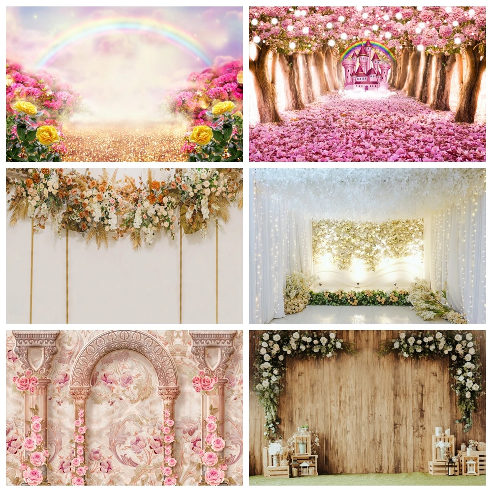 

Wedding Scene Photography Backdrop Flowers Wall Floral Bridal Shower Ceremony Baby Birthday Photographic Background Photo Studio