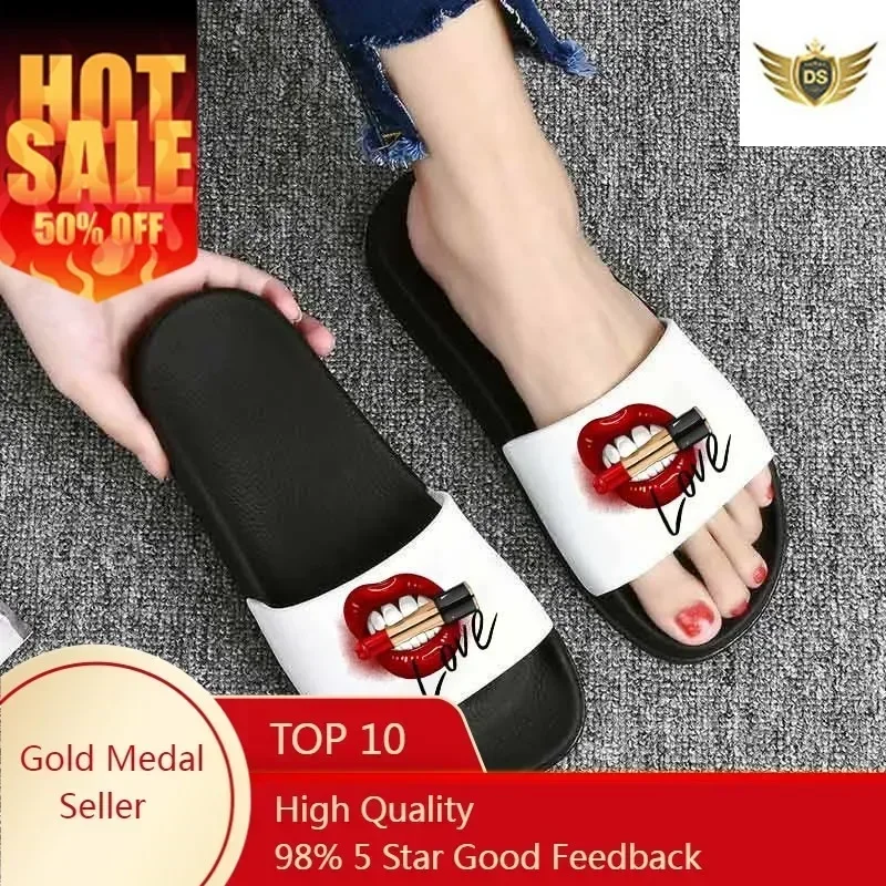 Cartoon lip Women Slippers Cute Red mouth Home Slippers Summer Sandals Slides Women Shoes Flip Flops Sandalias Mujer