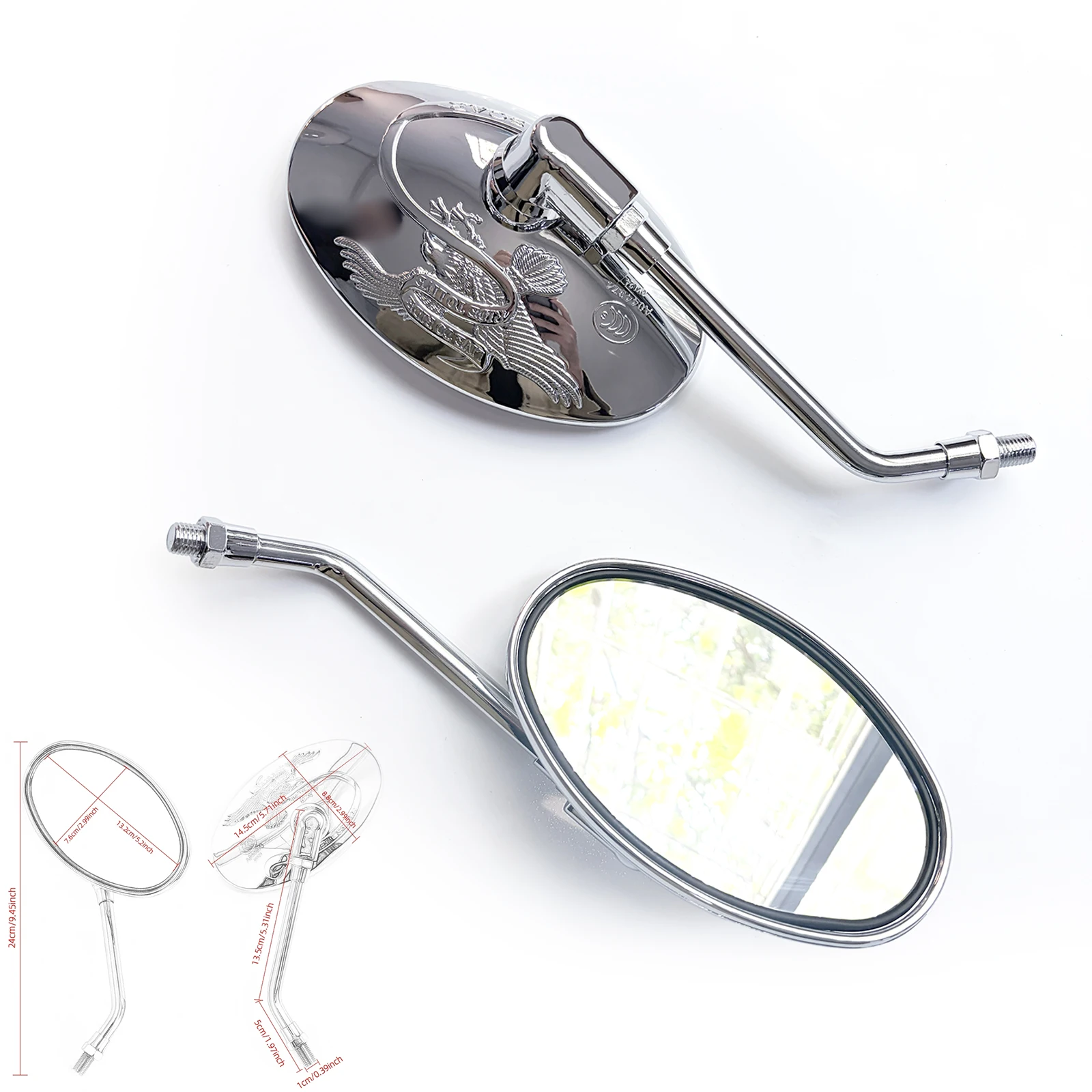 Universal 10MM Motorcycle Oval Chrome Rearview Mirrors Motorbike Side View Mirrors Compatible with Yamaha XT Virago 125 535 1100