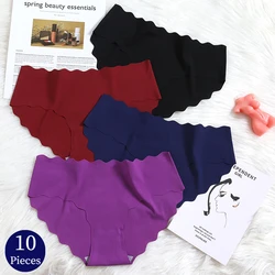 TrowBridge 10PCS Women's Panties Set Wavy Edge Striped Underwear Seamless Soft Briefs Breathable Lingerie Comfortable Underpants