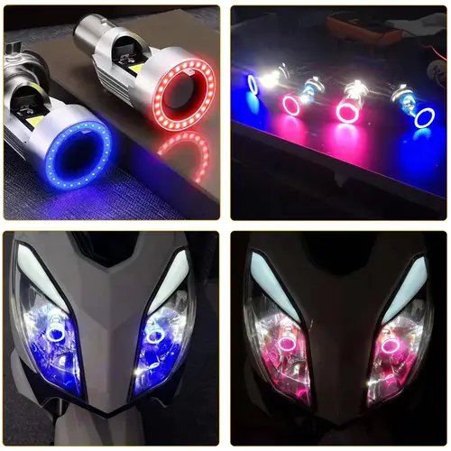 1PC Blue/Red Angel Eye H4 LED Motorcycle Headlight Ba20d HS1 H6 Scooter Motorbike Headlamp Light Bulb White DRL Accessories 12V - Image 3