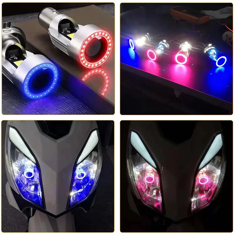 1PC Blue/Red Angel Eye H4 LED Motorcycle Headlight Ba20d HS1 H6 Scooter Motorbike Headlamp Light Bulb White DRL Accessories 12V - Image 3