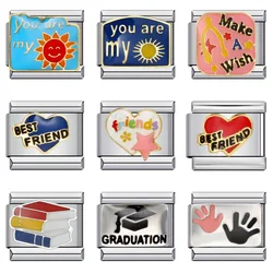 New Fashion BFF Best Friend Graduation Book Charm Italian Links Fit 9mm Bracelet Stainless Steel Making DIY Jewelry