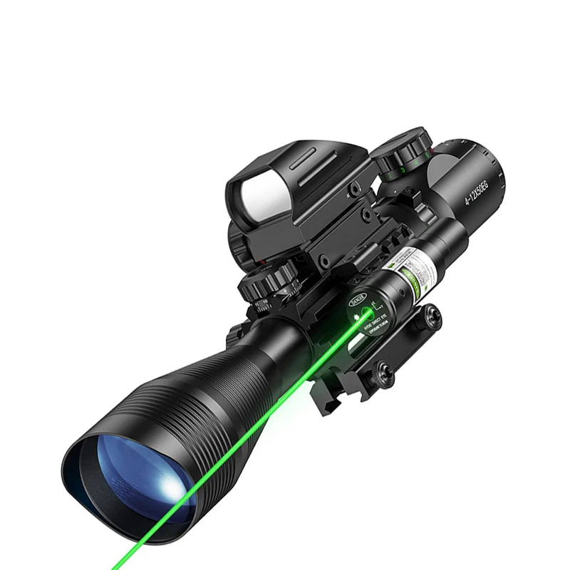 

4-12x50EG Rifle Riflescope Combo Dual Illuminated Optics IIIA/2MW Green Laser Dot Sight 4 Holographic Reticle 20mm Scope Mount