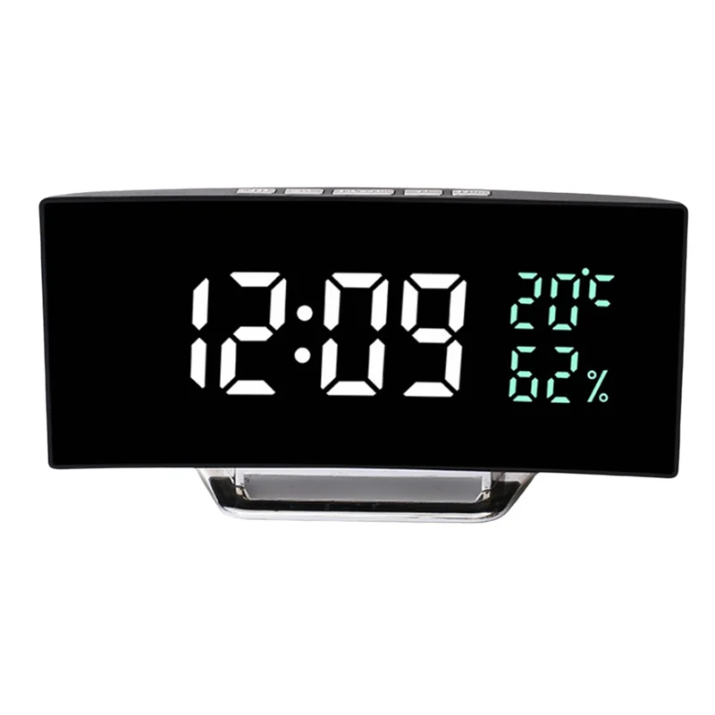 

Excellent-Curved Screen LED Clock Multi-Function Clock 7816 Mirror Digital Alarm Clock Withtemperature Andhumidity Display